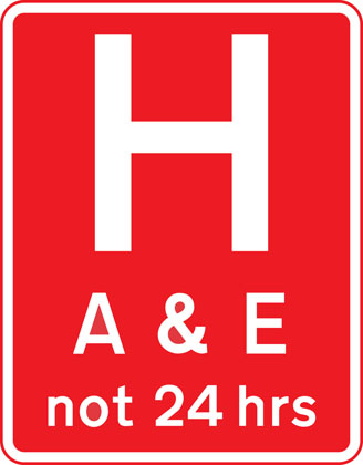 Traffic Sign - Hospital ahead with Accident and Emergency facilities