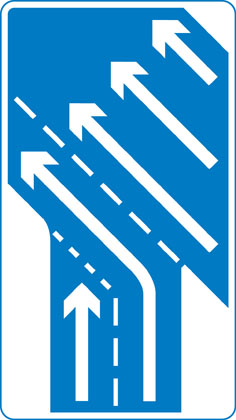 Traffic Sign - Traffic in right hand lane of slip road joining the main carriageway has priority over left hand lane