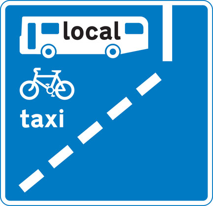 Traffic Sign - With-flow bus lane ahead which pedal cycles and taxis may also use
