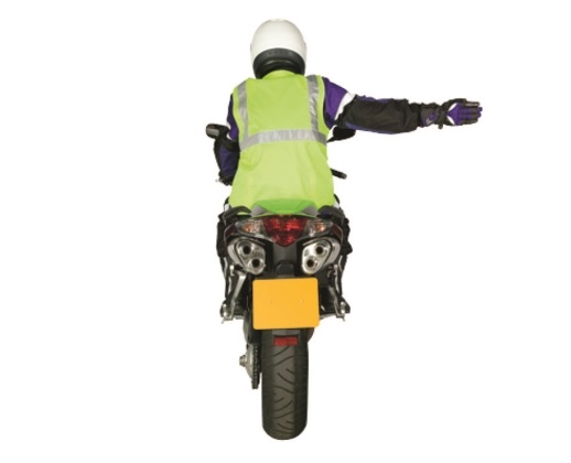 Motorcycle Rider Arm Signal - Intention to turn right or move out to the right