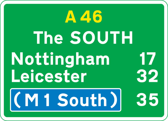 Traffic Sign - Primary route direction sign (with tourist information sign)