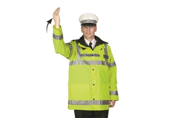 Police Office Hand Signal - Beckoning traffic from the front on