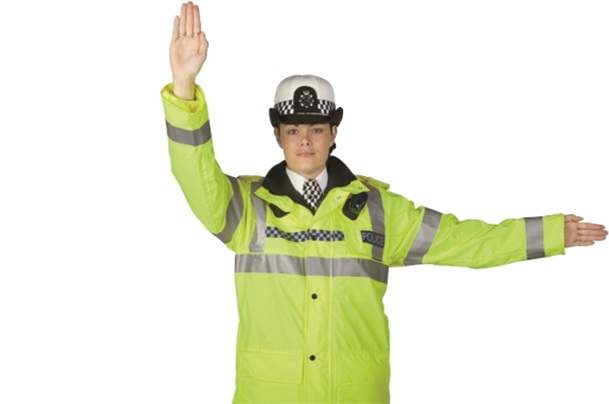 Police Office Hand Signal - Stop traffic approaching from both front and behind