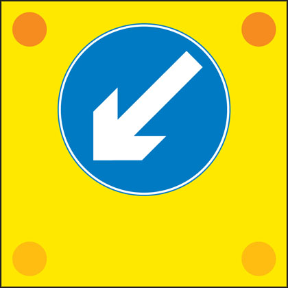 Traffic Sign - Works vehicle mounted, pass on the left.