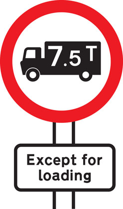 Traffic Sign - No goods vehicles over maximum gross weight shown (in tonnes) except for loading and unloading