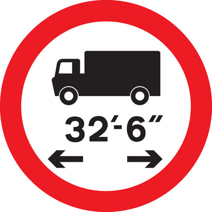 Traffic Sign - No vehicle or combination of vehicles over length shown