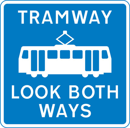Traffic Sign - Pedestrian crossing point over tramway