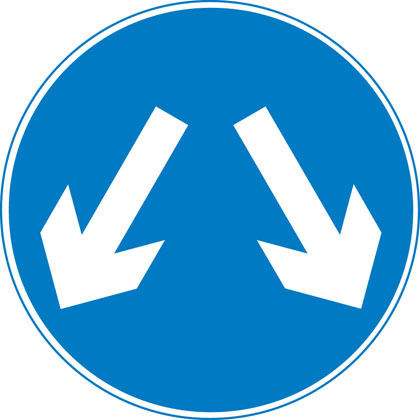 Traffic Sign - Vehicles may pass either side to reach same destination