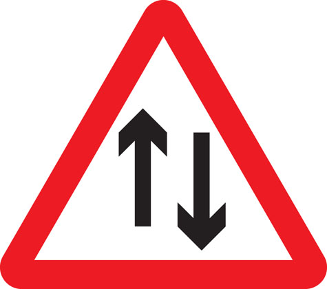 Traffic Sign - Two-way traffic straight ahead