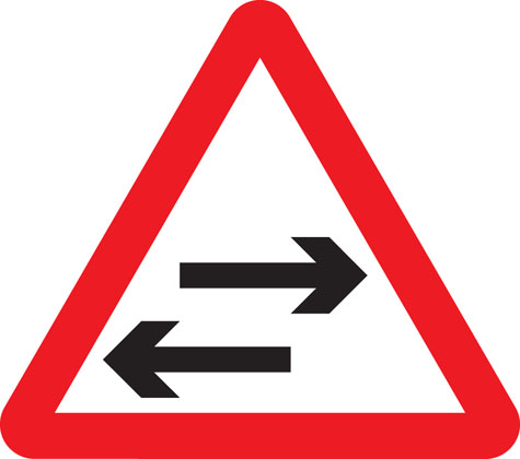Traffic Sign - Two-way traffic crosses one-way road