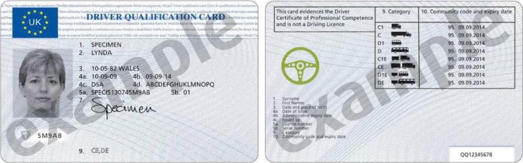 Driver Qualification card front and back