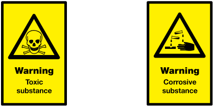 Toxic substance warning sign  |  Corrosive substance warning sign