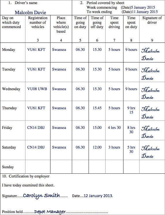 Sample British domestic record sheet